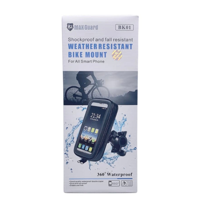 Waterproof 9eight5 bicycle and e-scooter phone holder with clear protective case, designed for secure device mounting during rides.