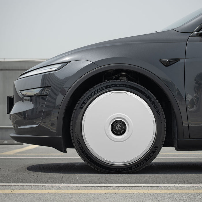 White Tesla Wheel Covers: HALODISC 2 RTP | HALOBLK