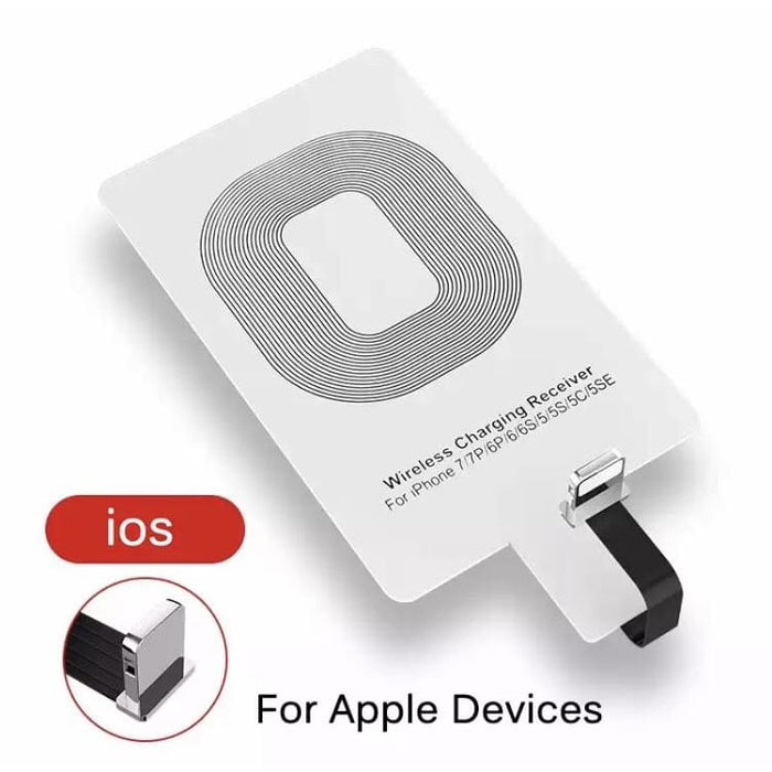 Wireless charging receiver for iPhone by 9eight5, compact gadget with cable for easy wireless power transfer.