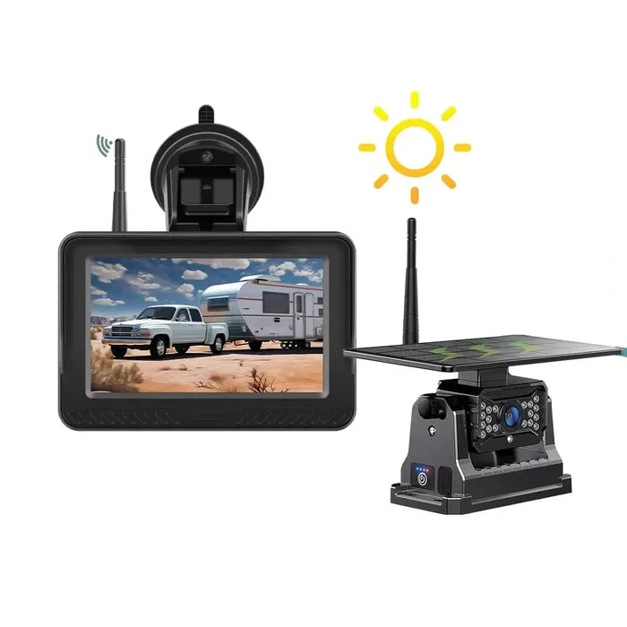 Wireless Solar 5-inch rear view monitor by HBC Habicare, showing the compact monitor with screen and mounting hardware.