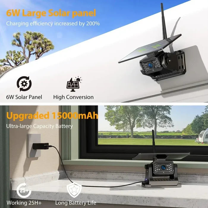 Wireless Solar 5-inch rear view monitor by Habicare, compact HBC model with clear display for vehicle rear visibility.