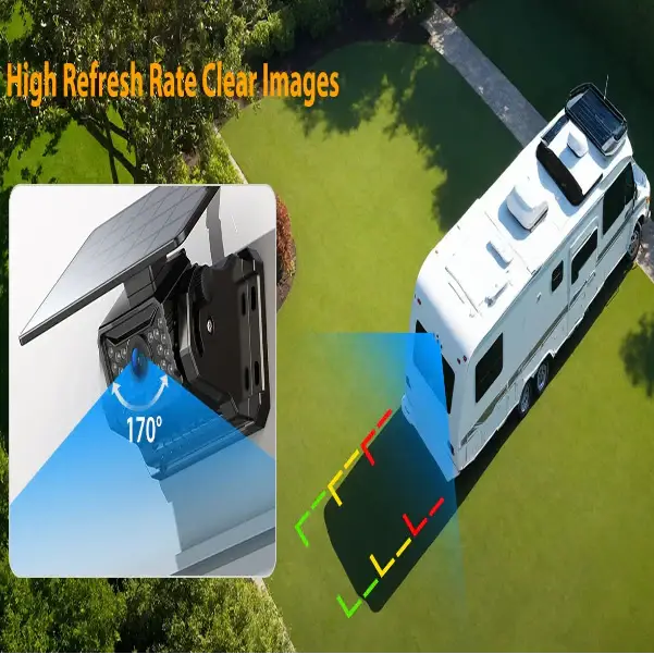 Wireless Solar 5-inch rear view monitor by Habicare, compact HBC model designed for vehicle backup and safety.