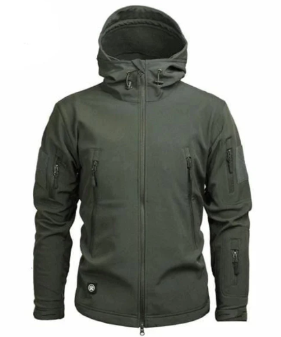 Men's Wolf Tactical Softshell Jacket by Mead's Supply & Equipment Outfitters, waterproof and breathable outdoor clothing in black.