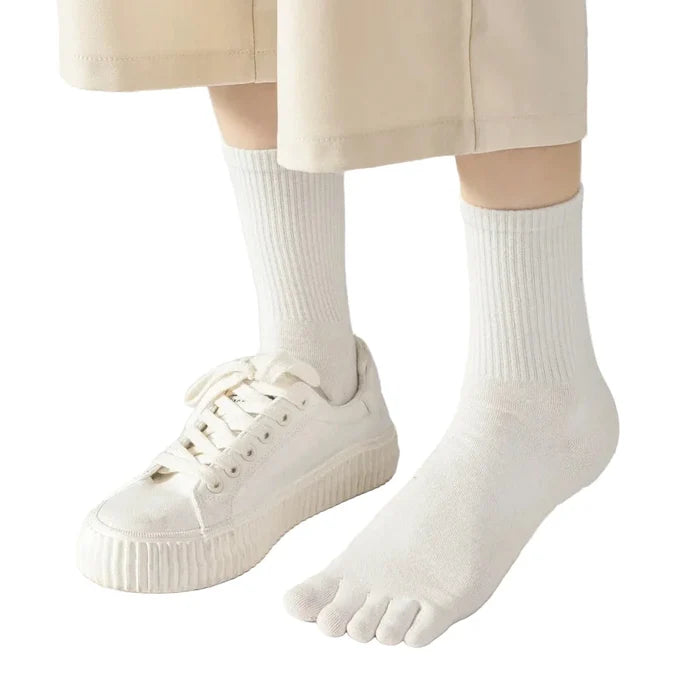 Set of five-toe women's socks from Habicare, shown in multiple pairs with colorful, comfortable fabric for daily wear.