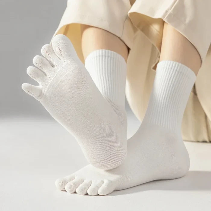 Set of women's five-toe socks by Habicare, showing 5 pairs of comfortable SS size socks with individual toe separation.