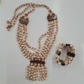 3 strand Necklace and braclet made of cream acai seeds