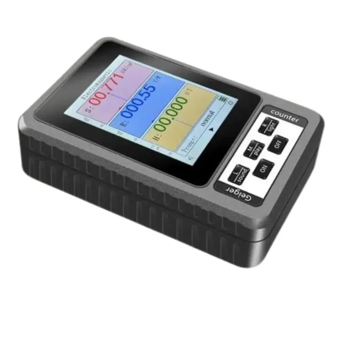 Habicare XR2 Handheld Radiation Detector HBC device with digital display for measuring radiation levels.