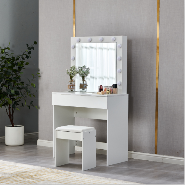 Sue-e Furniture York LED Light dressing table with mirror and matching stool, modern design with built-in LED lighting