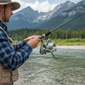 YUMOSHI SC7000 spinning fishing reel with 12 ball bearings, black and silver, featuring ergonomic handle and spool.